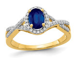 9/10 Carat (ctw) Blue Sapphire Ring in 14K Yellow Gold with Diamonds